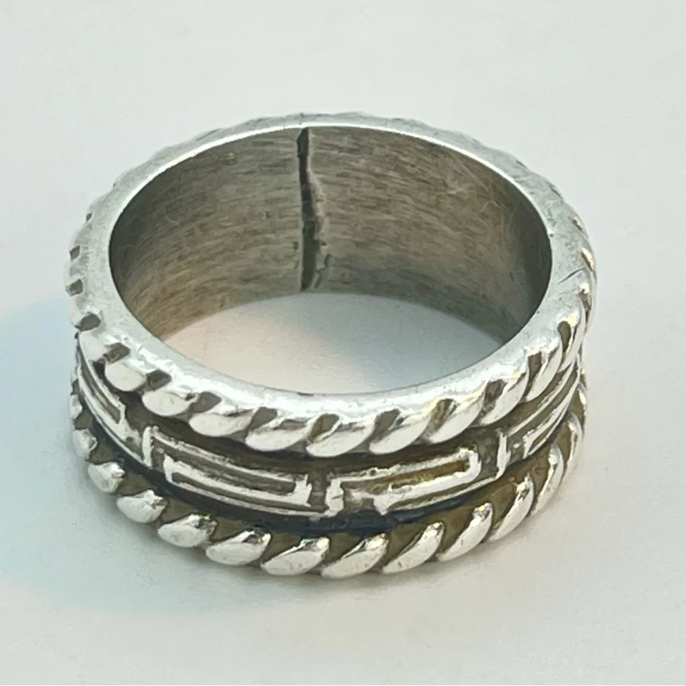 Silver Greek Key Band Ring | Rope Twist Edging | 925 Stamped Sterling